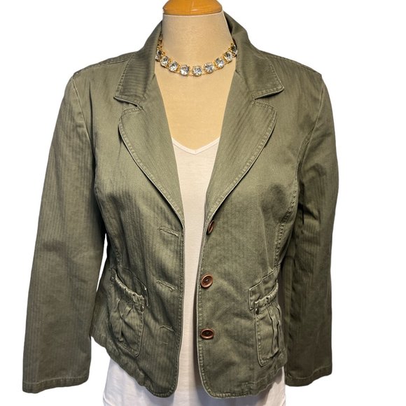SONOMA Green Blazer Jacket Sz PL Petite Large 100% Cotton Button Up - Picture 4 of 16